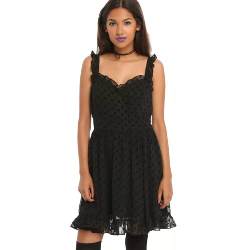 Royal Bones By Tripp Black Flocked Skull Dress - Picture 1 of 14